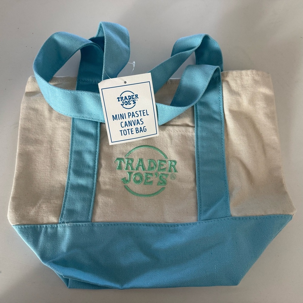 Trader Joe's Blue and Cream Canvas Tote Bag